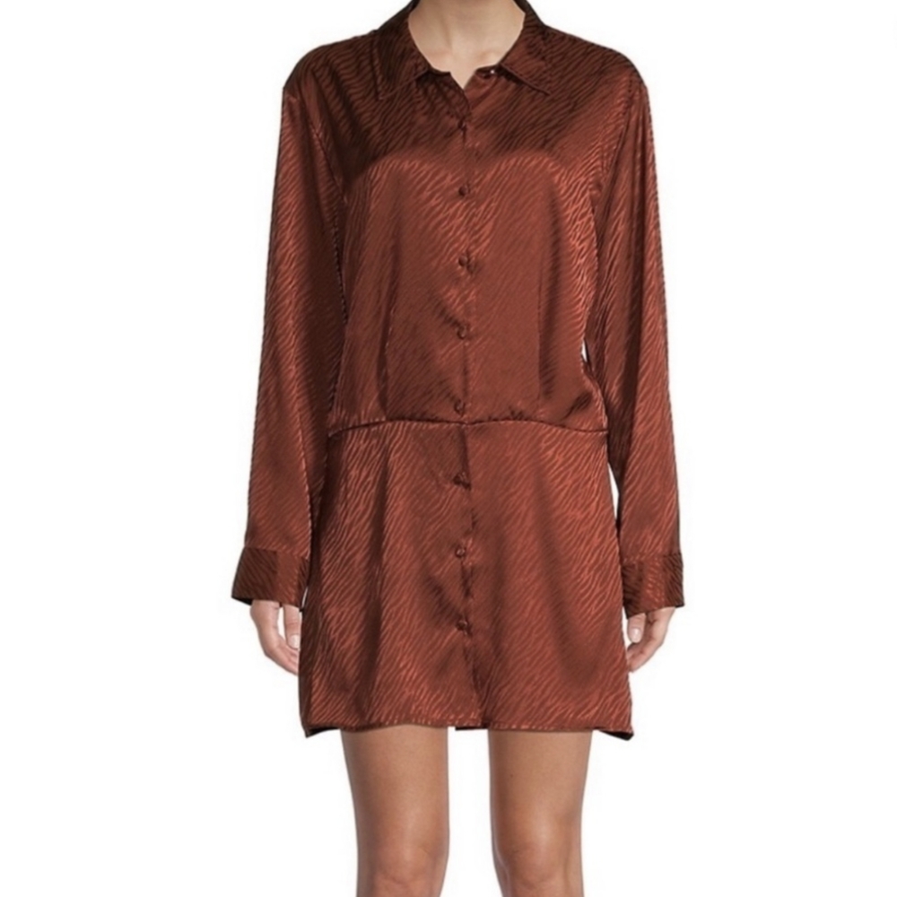 ANTHRO LEA & VIOLA Zebra Print Long Sleeve Shirtdress